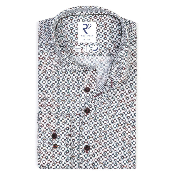 R2 Amsterdam Blue Geometric Pattern Long Sleeve Shirt