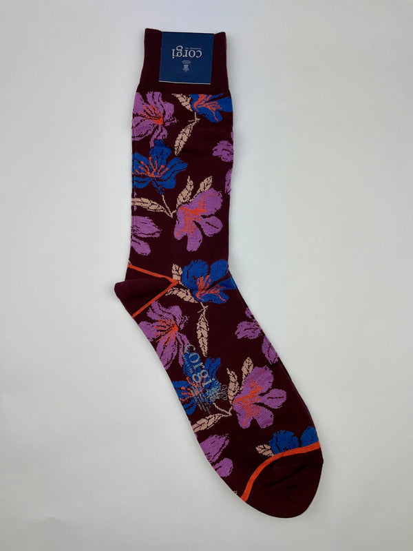 Corgi Crimson Floral Cotton Sock