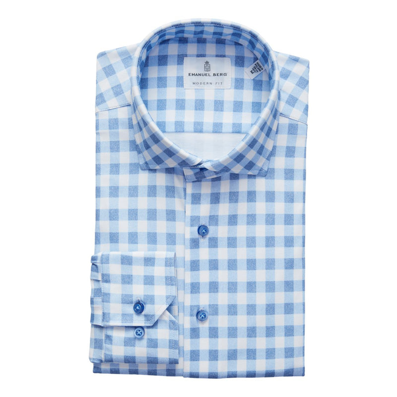 Emanuel Berg 4 Flex Blue Gingham Check Shirt