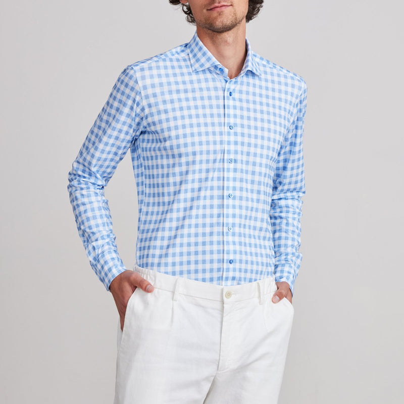 Emanuel Berg 4 Flex Blue Gingham Check Shirt