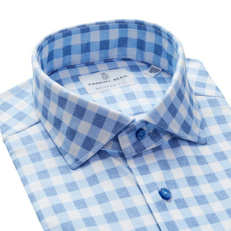 Emanuel Berg 4 Flex Blue Gingham Check Shirt