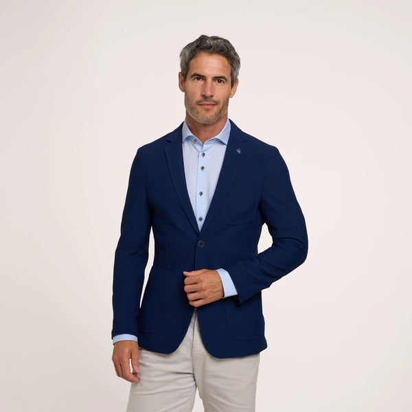 R2 Amsterdam Stretch Textured Travel Blazer Marine Blue