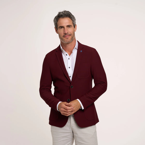 R2 Amsterdam Stretch Textured Travel Blazer Maroon