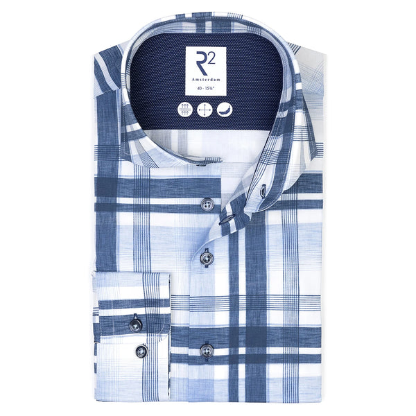 R2 Amsterdam Double Blue Check Long Sleeve Shirt