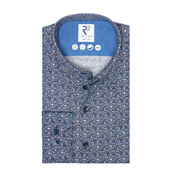 R2 Amsterdam Navy Mini Floral Long Sleeve Shirt