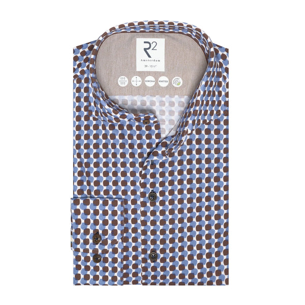 R2 Amsterdam Blue Brown Geometric Print Shirt