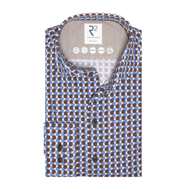 R2 Amsterdam Blue Brown Geometric Print Shirt