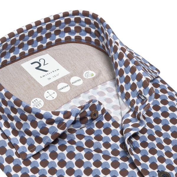 R2 Amsterdam Blue Brown Geometric Print Shirt