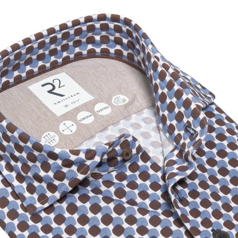 R2 Amsterdam Blue Brown Geometric Print Shirt