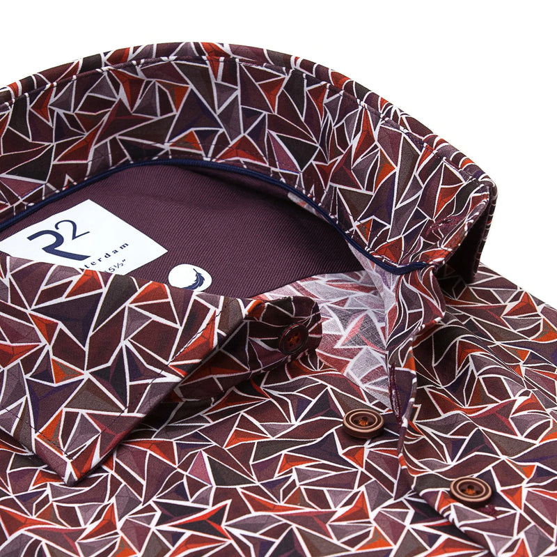 R2 Amsterdam Red Geometric Print Shirt