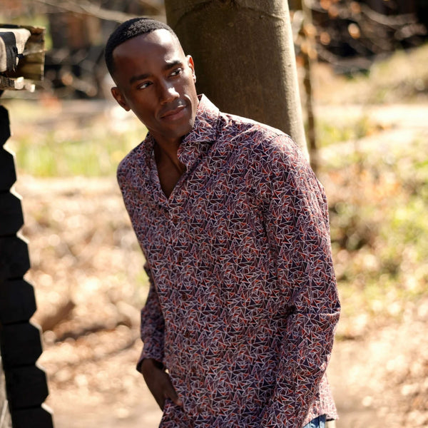 R2 Amsterdam Red Geometric Print Shirt