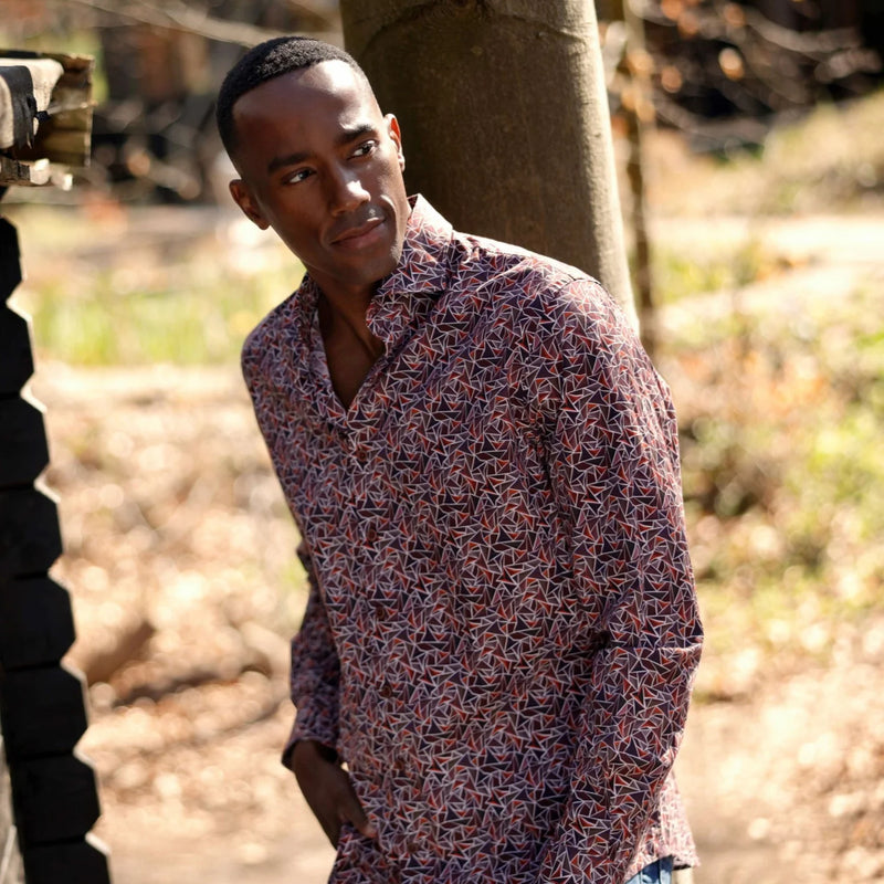 R2 Amsterdam Red Geometric Print Shirt