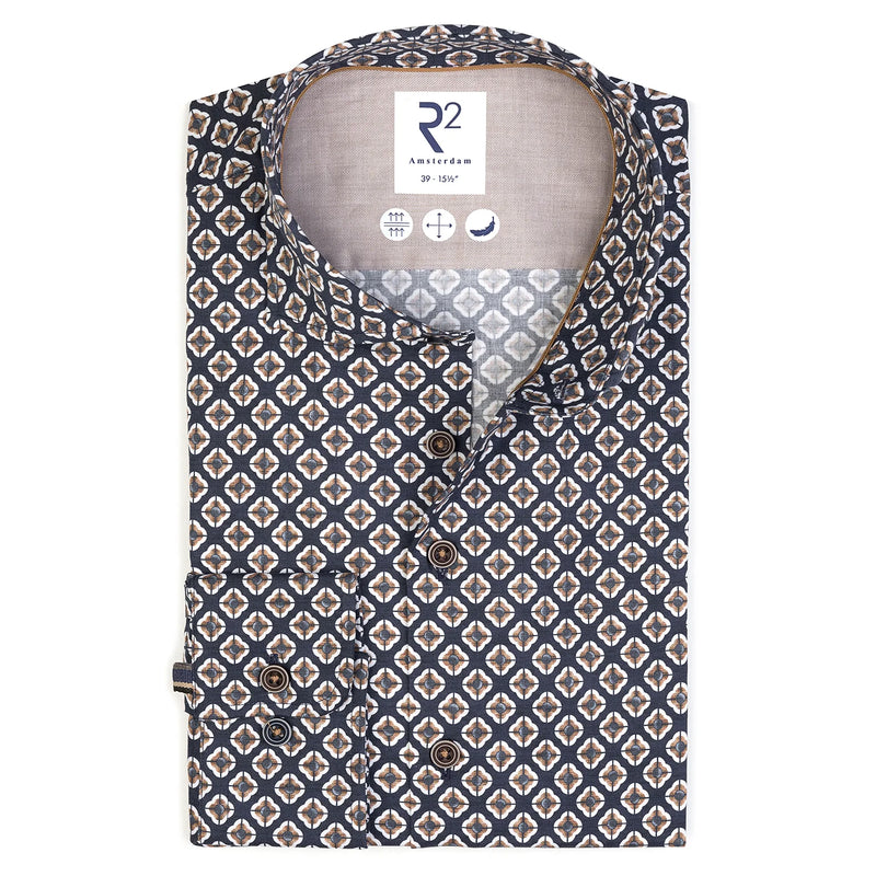 R2 Amsterdam Blue Brown Diamond Print Shirt