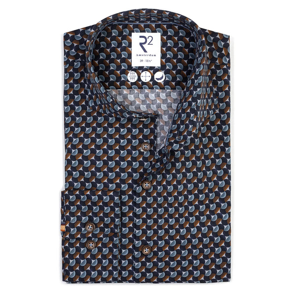 R2 Amsterdam Blue Teal  Print Shirt