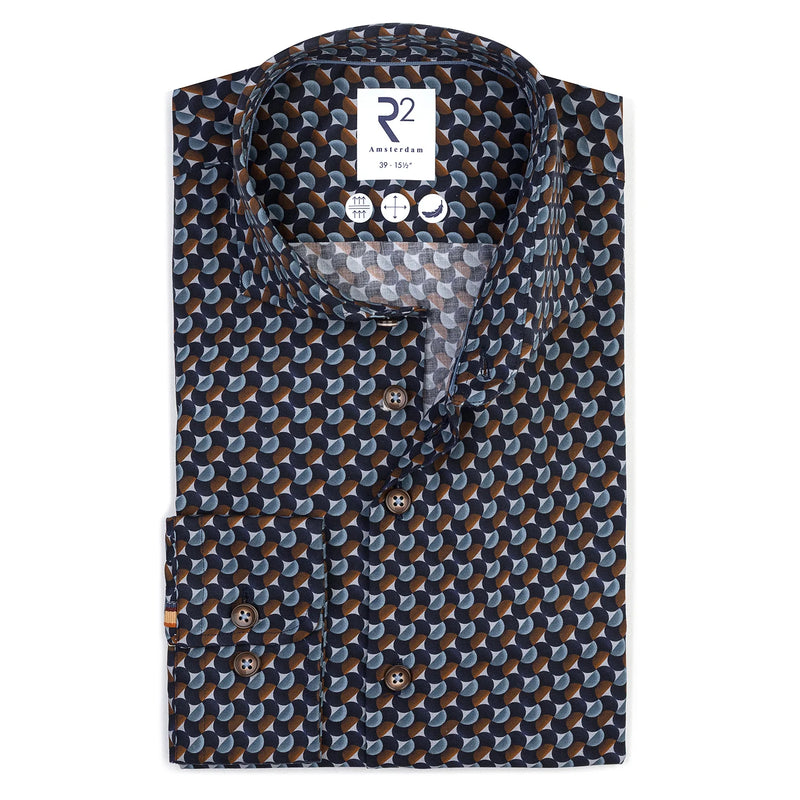 R2 Amsterdam Blue Teal  Print Shirt
