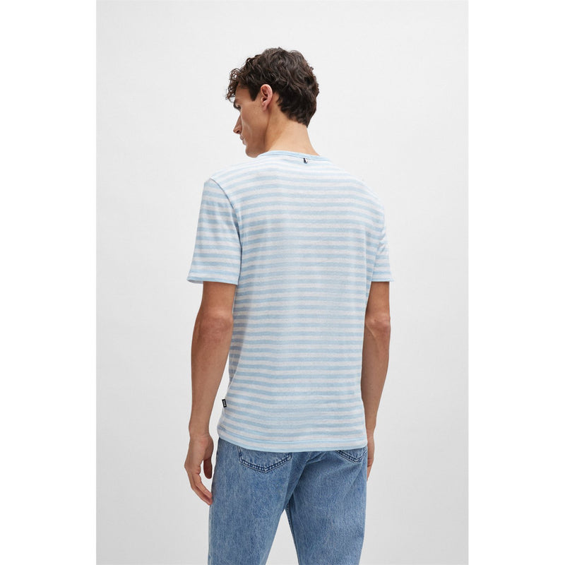 Hugo Boss Tiburt Cotton/Linen Sky Blue Stripe T-Shirt