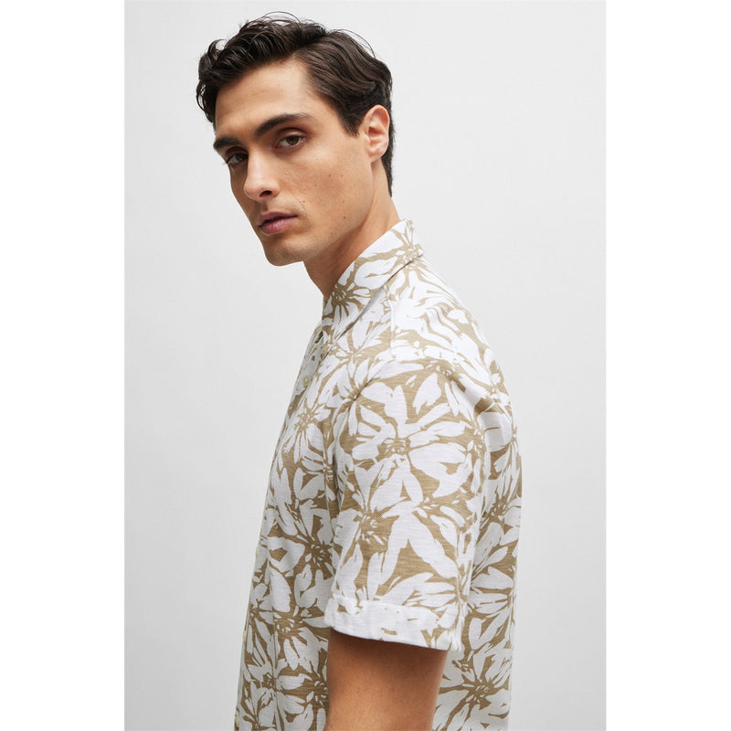 Hugo Boss Roan Tan Pique Floral Short Sleeve Shirt