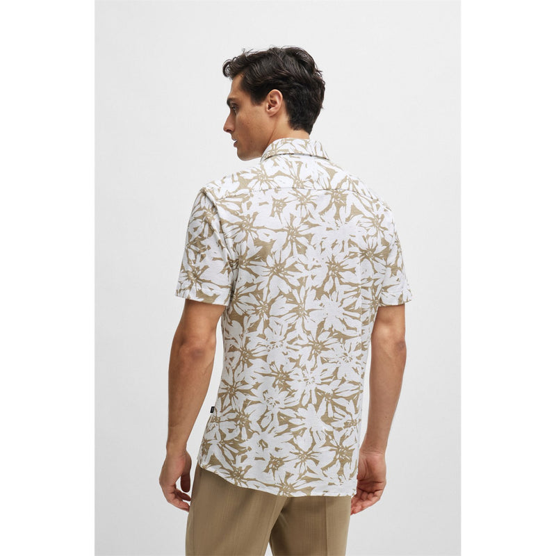 Hugo Boss Roan Tan Pique Floral Short Sleeve Shirt