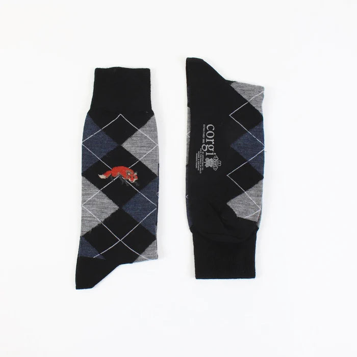 Corgi Fox Argyle Wool Sock Black/Denim