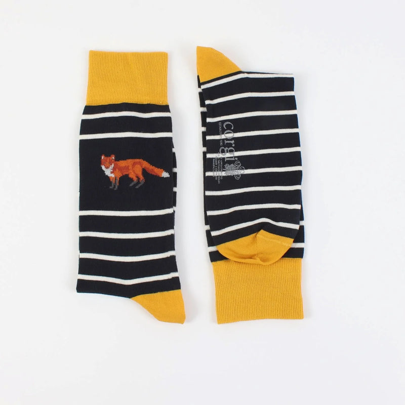 Corgi Fox Stripe Cotton Sock Navy/Yellow