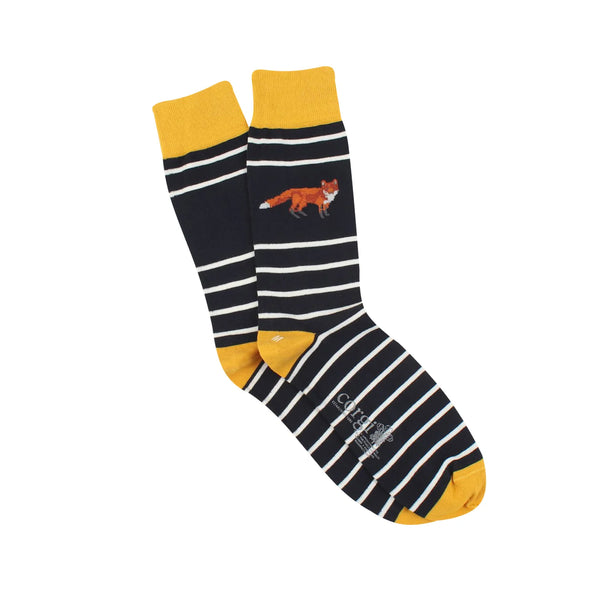 Corgi Fox Stripe Cotton Sock Navy/Yellow