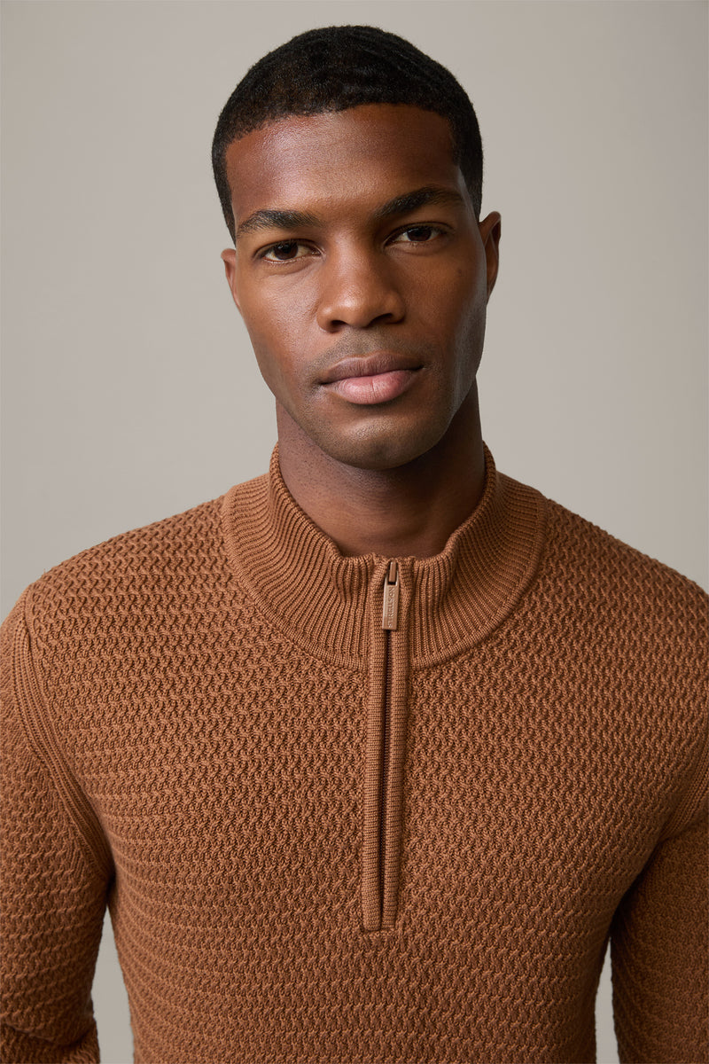 Strellson Adrian Tobacco 1/4 Zip Cable Sweater