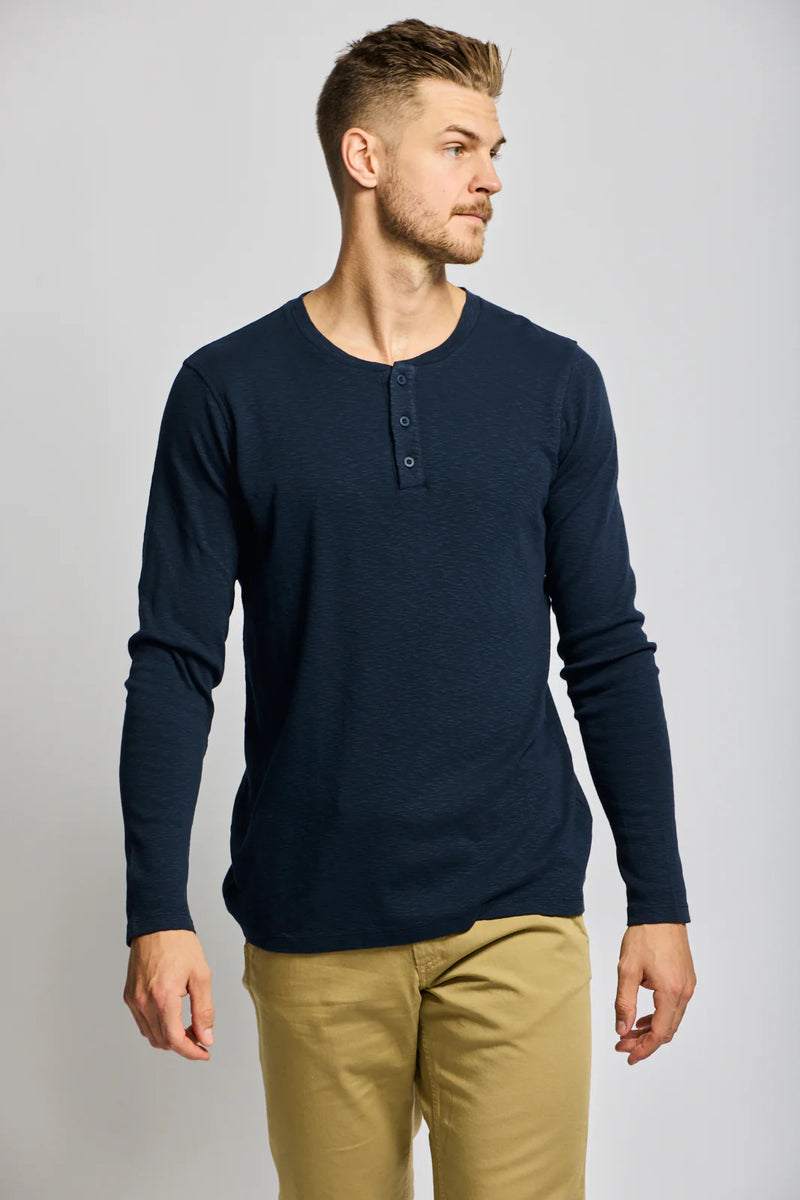 Easy Mondays Navy  Slub Henley Long Sleeve T-Shirt