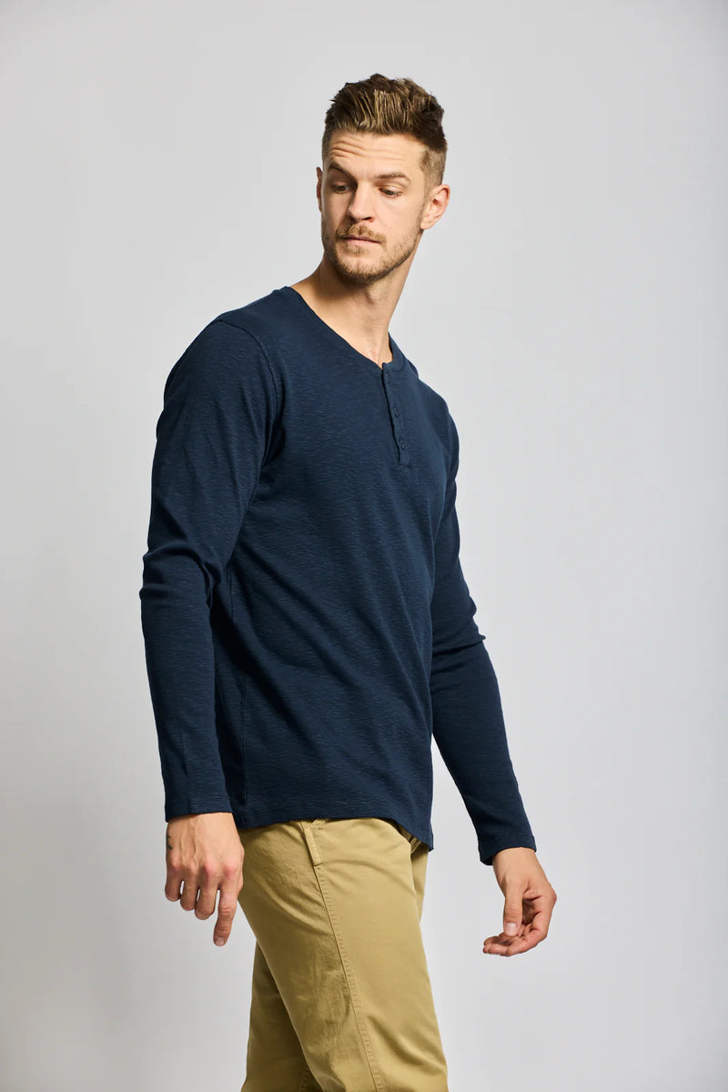 Easy Mondays Navy  Slub Henley Long Sleeve T-Shirt