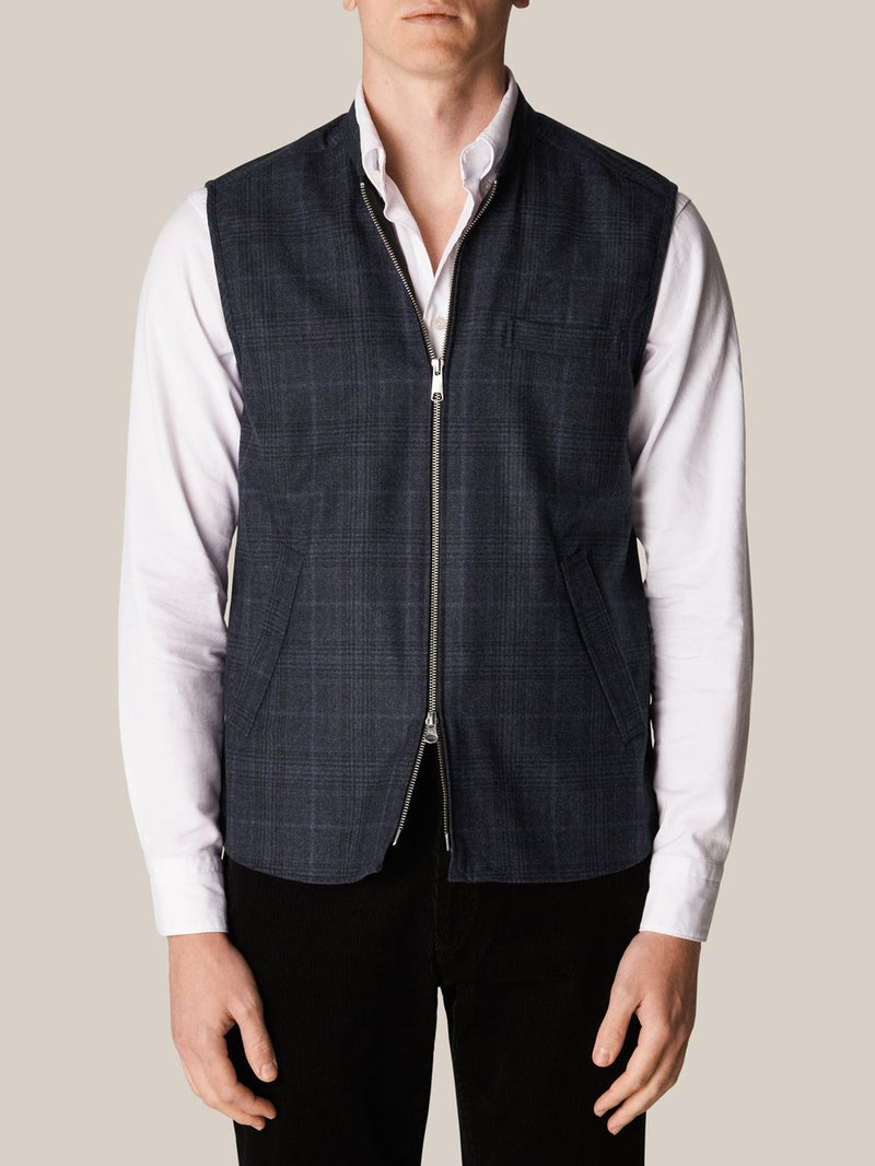 Eton Blue Check Twill Wool Cashmere Vest