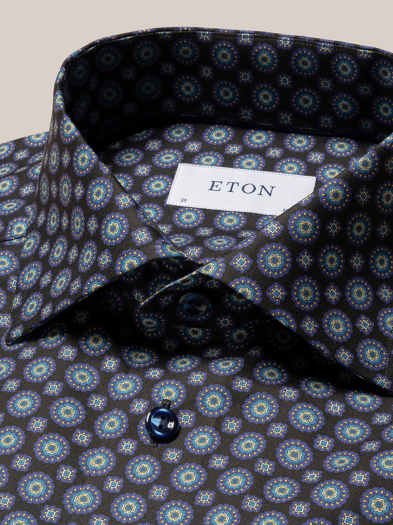 Eton Contemporary Fit Navy Geometric Twill Shirt