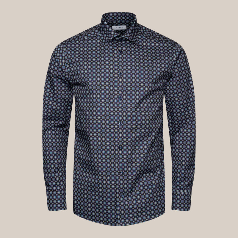 Eton Contemporary Fit Navy Geometric Twill Shirt