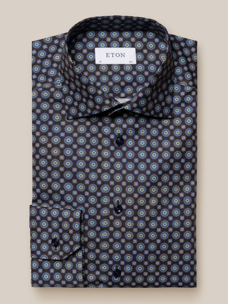 Eton Contemporary Fit Navy Geometric Twill Shirt