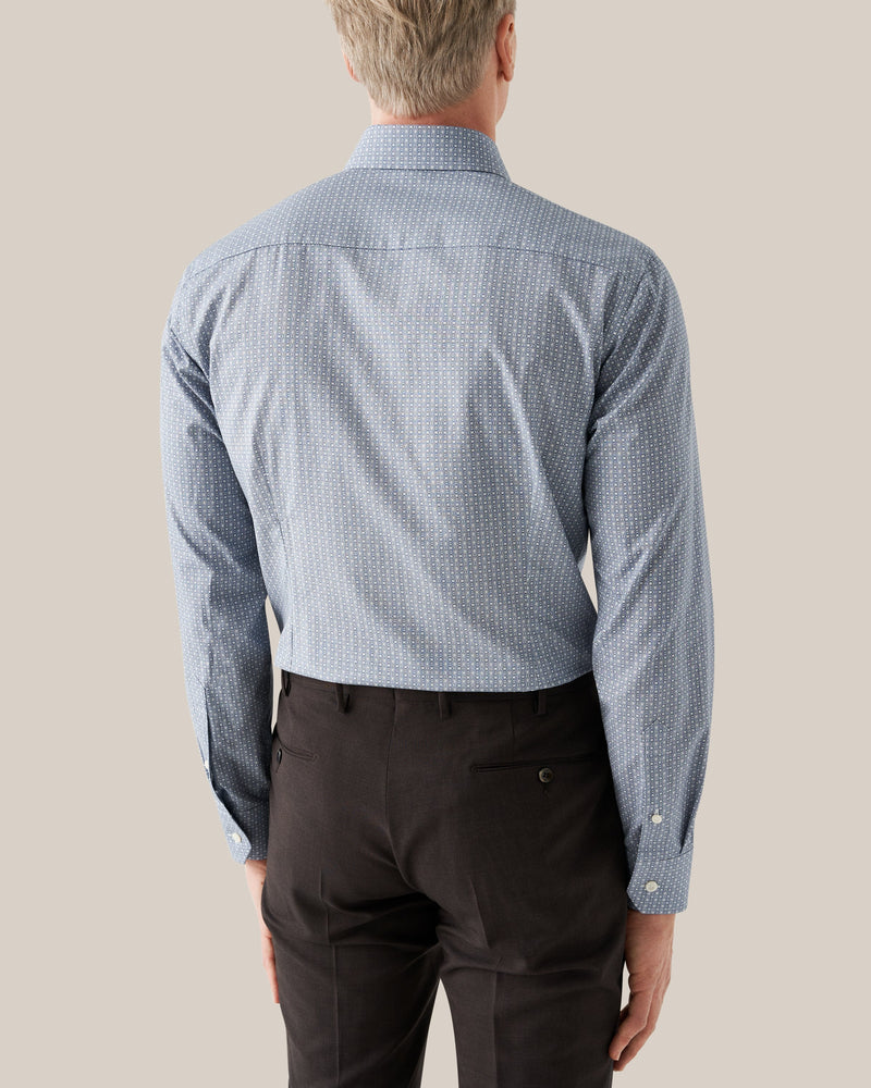 Eton Slim Fit Dark Blue Geometric Print Shirt
