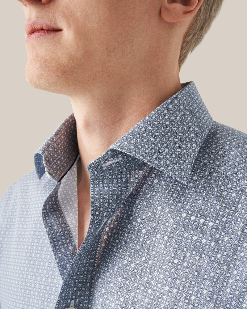 Eton Slim Fit Dark Blue Geometric Print Shirt