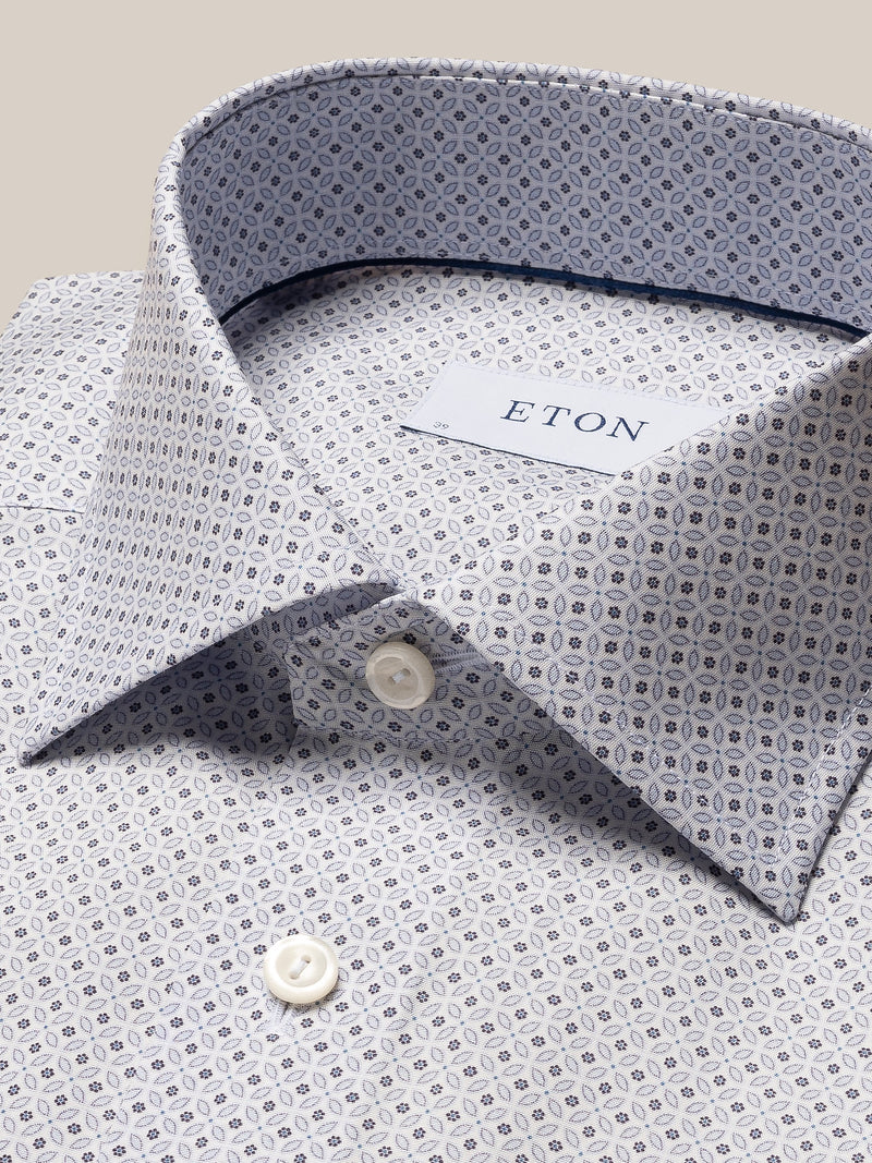 Eton Slim Fit Light Blue Micro Geometric Print Shirt