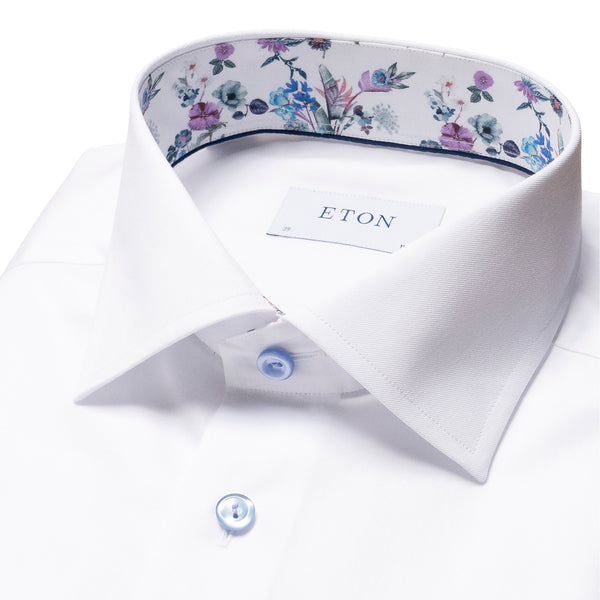 Eton Contemporary Fit White Floral Trim Shirt