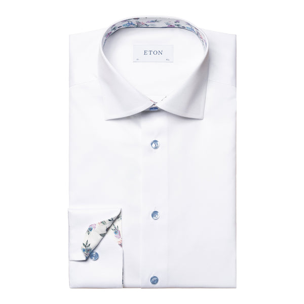 Eton Contemporary Fit White Floral Trim Shirt