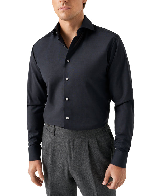 Eton Slim Fit Navy Blue Solid Merino Wool Shirt