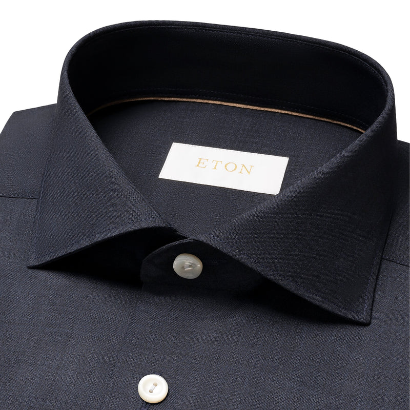 Eton Slim Fit Navy Blue Solid Merino Wool Shirt