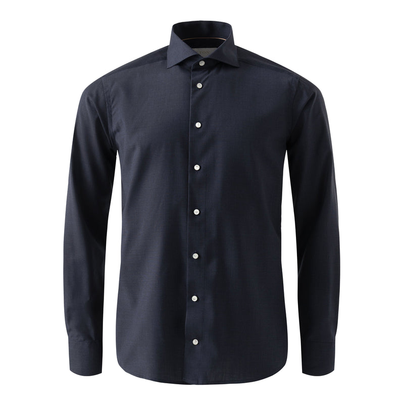 Eton Slim Fit Navy Blue Solid Merino Wool Shirt