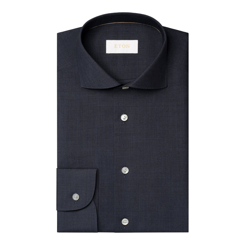 Eton Slim Fit Navy Blue Solid Merino Wool Shirt