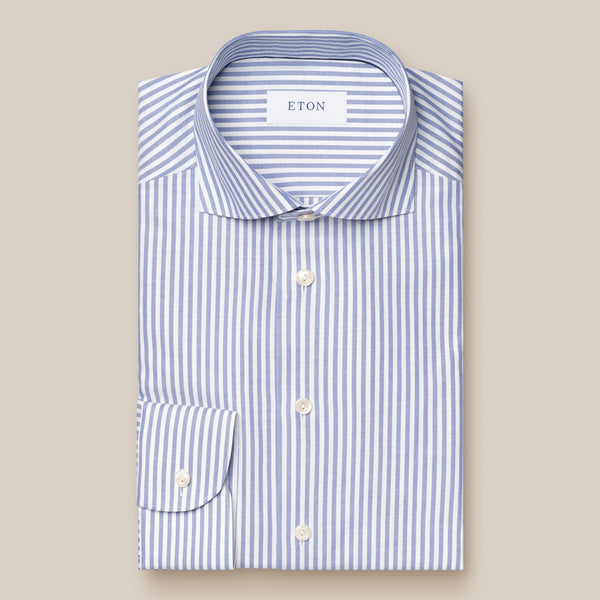 Eton Contemporary Fit Mid Blue Stripe Oxford Shirt