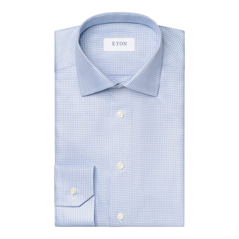 Eton Contemporary Fit Light Blue Micro Check King Twill