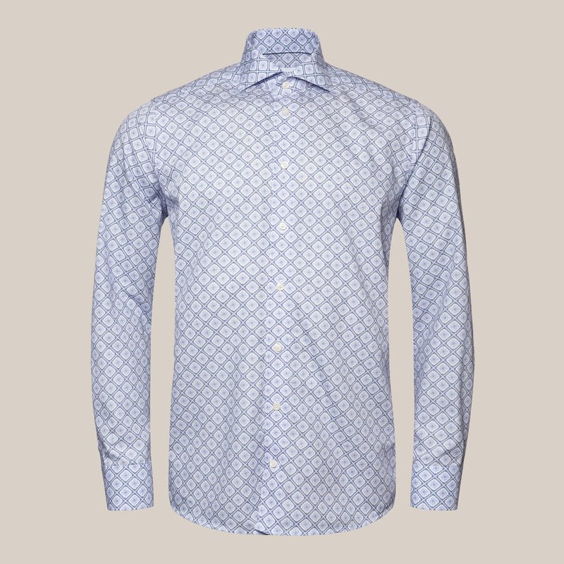 Eton Contemporary Fit Mid Blue Twill Medallion Print Shirt