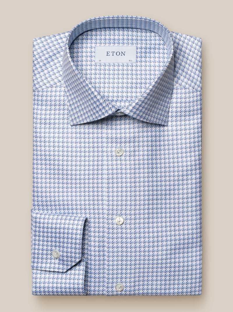Eton Contemporary Fit Blue Houndstooth King Twill  Shirt
