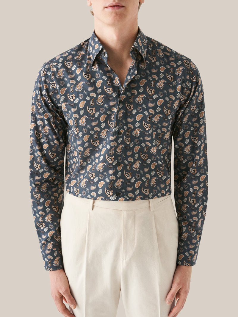 Eton Contemporary Fit Mid Blue Paisley Shirt