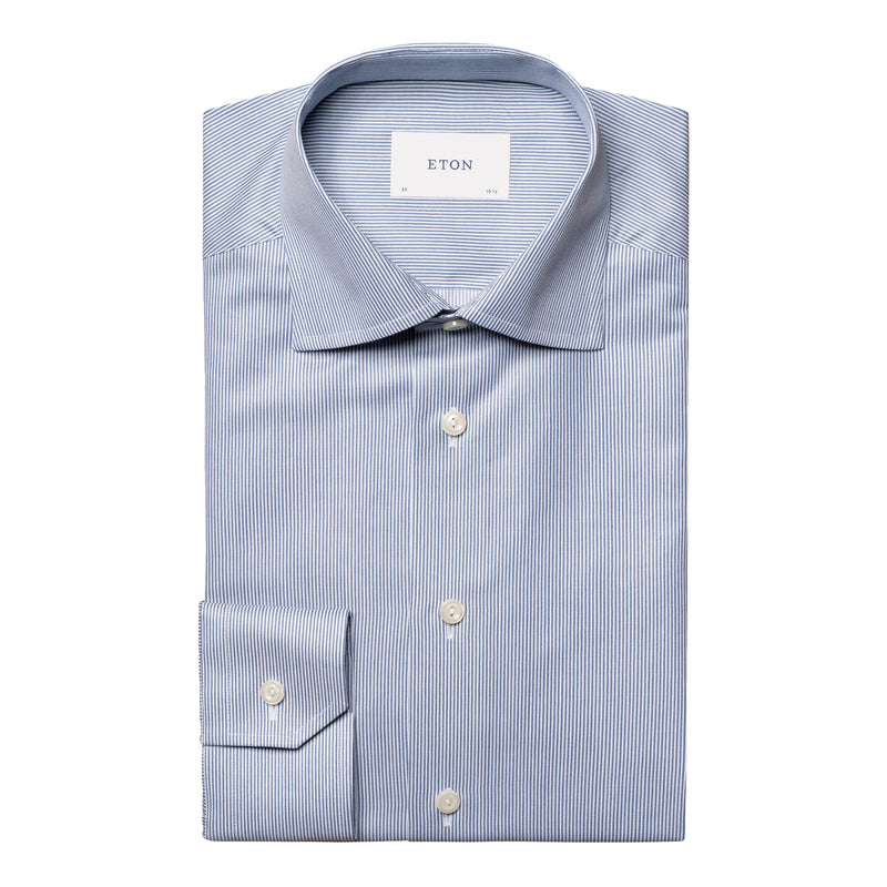 Eton Slim Fit Mid Blue Fine Stripe Signature Twill Shirt