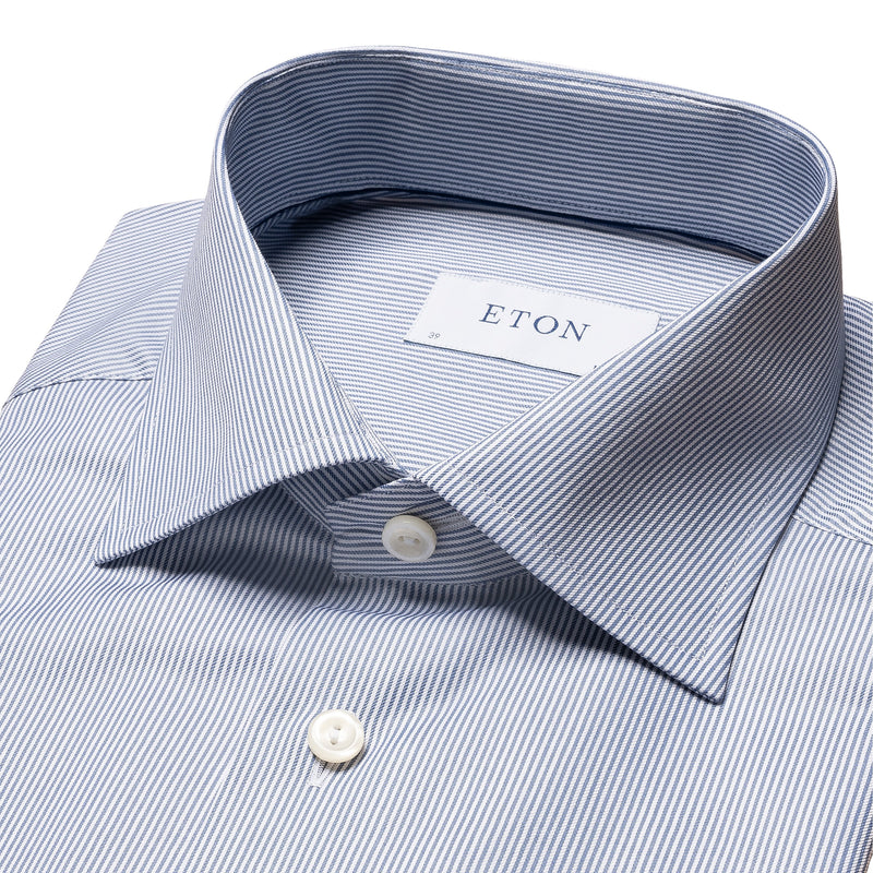 Eton Contemporary Fit Mid Blue Fine Line Stripe Shirt