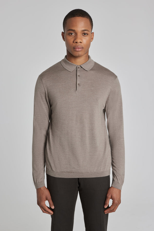 Jack Victor Redfern Polo Knit Long Sleeve Tan