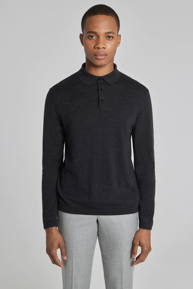 Jack Victor Redfern Polo Knit Long Sleeve Charcoal